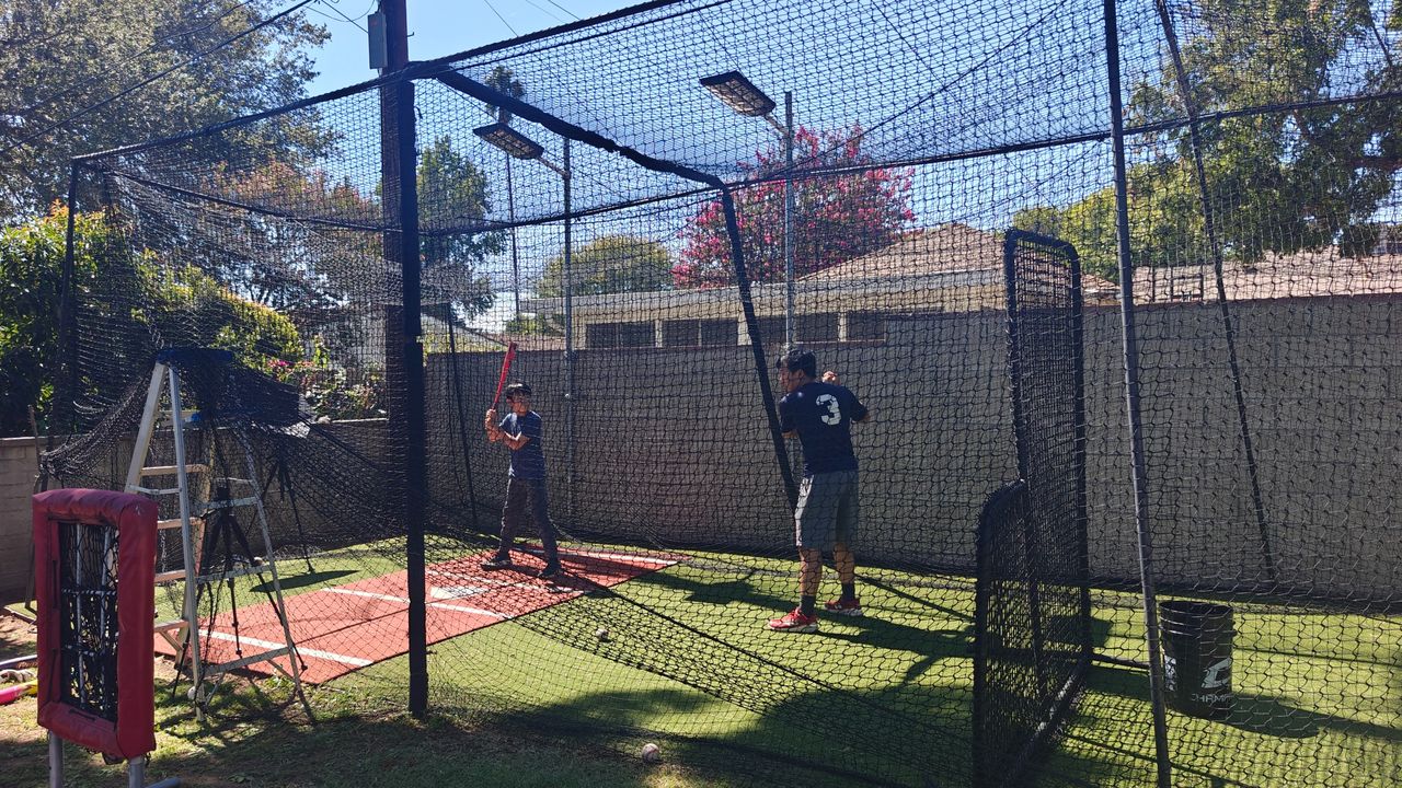 Practice in the batting cage